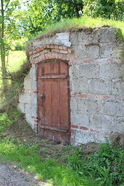 Old Dugout Old Earth Cellar Wooden Door Cellar Dug Ground — Stock Photo, Image