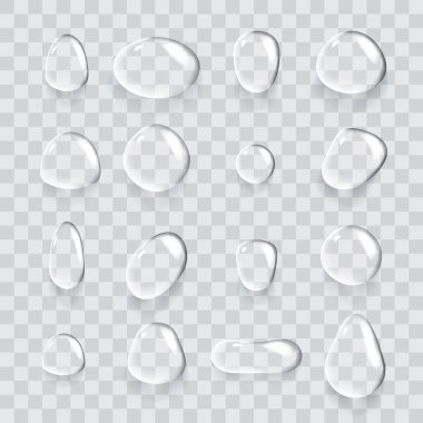 Gerçekçi şeffaf saf su bırakır. İzole vektör