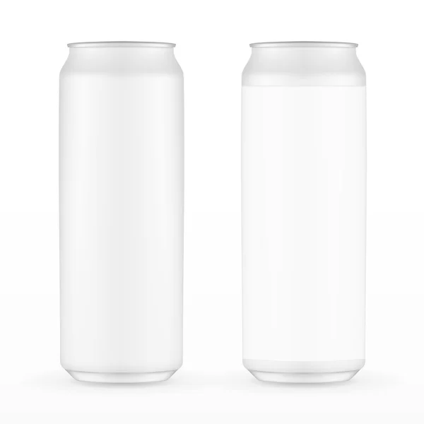 Two White Metal Aluminum Beverage Drink Can 500ml with label and without. Isolated On Background. — Stock Vector