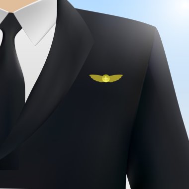 Vektör çizim pilot, Kaptan, havacı Tekdüzen ceket altın rozet kanatlı.