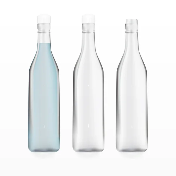 Transparente leere Flaschen und Flasche mit Wasser — Stockvektor