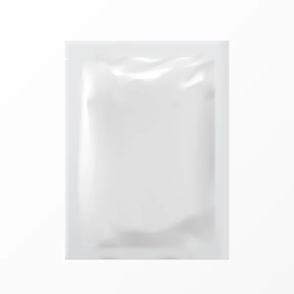 Realistiska vit tom mall förpackningar folie våt servetter påse medicin. Matemballage, kaffe, Salt, socker, peppar, kryddor, godis. Håna upp för din Design. — Stock vektor