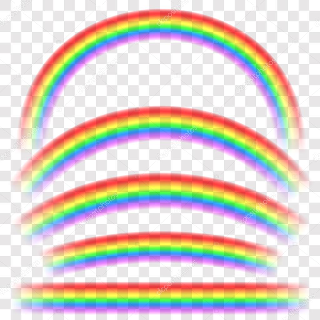 Rainbows in different shape realistic set on transparent background