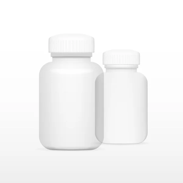 Botol obat putih dan kaca kosong - Stok Vektor
