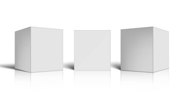 Üç Gerçekçi Beyaz Karton Kutu. EPS10 Vektörü