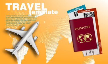 Uçak, Pasaport ve Biletli Uçak Seyahat Afişi