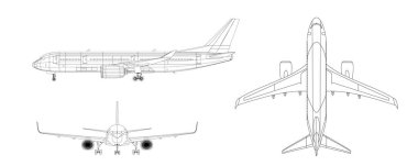 Uçak planı. Beyazın Üzerinde Siyah Taslak Uçak