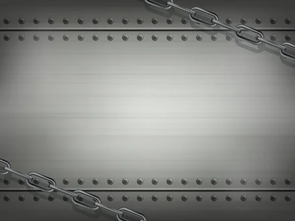 Plaque polie en métal réaliste rivetée avec des chaînes — Image vectorielle