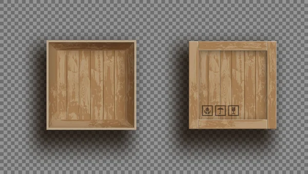 空のオープンと閉じる木製の配送ボックス — ストックベクタ