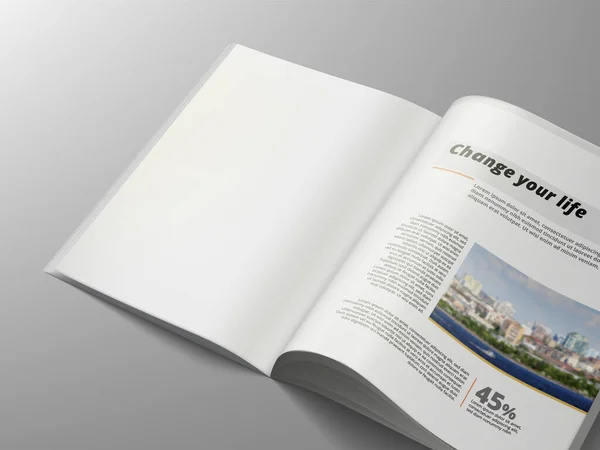 Realistico 3D Magazine Mockup con pagina pulita — Vettoriale Stock