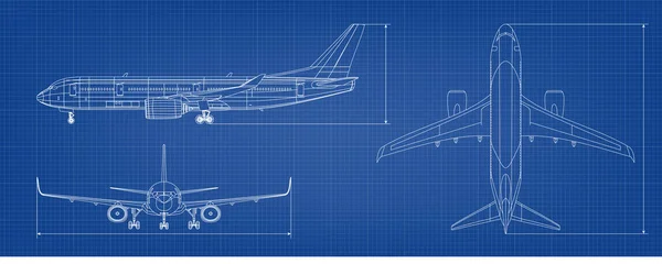 Uçak Planı 'nı. Mavi Üzerinde Beyaz Taslak Uçak