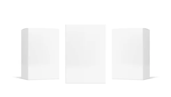 Three Cardboard Packaging Boxes Mockup On White — Stock Vector