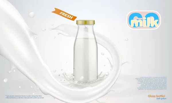 3Dリアルなミルクボトルパッケージ｜Mock Up Ad — ストックベクタ