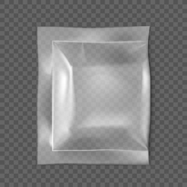 Abur cubur, cips, şeker, baharat veya diğer yiyecekler için şeffaf paketleme EPS10 Vektörü