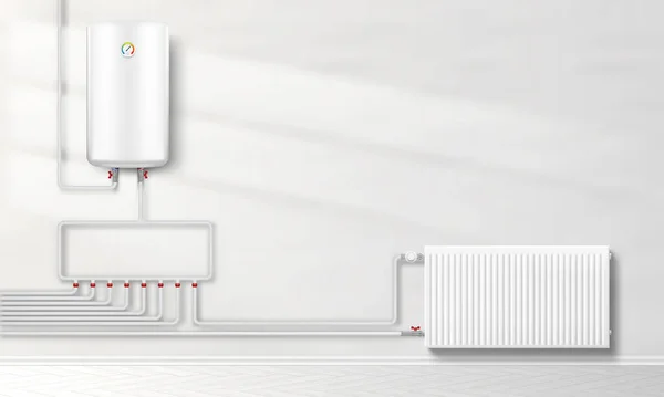 Caldera del calentador de agua 3D en la pared blanca — Vector de stock