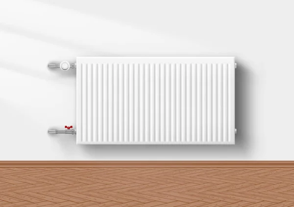 Parede limpa interior da sala com radiador de aquecimento —  Vetores de Stock