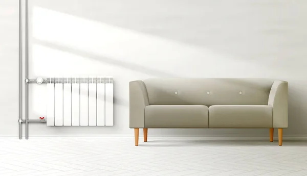 Graues Sofa und Heizkörper an der Wand — Stockvektor