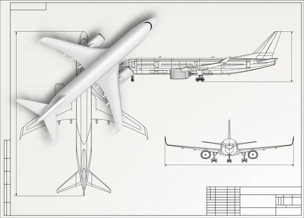 Plano del avión. Esquema blanco Aviones en azul — Vector de stock