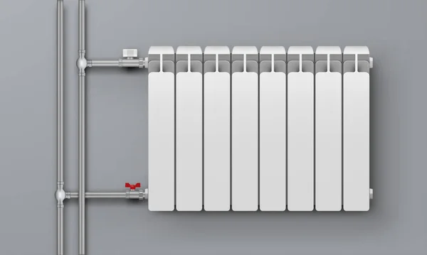 3D Aluminum Central Heating Radiator In Room — Stock Vector