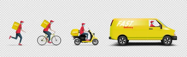 Online Delivery Service Concept Mall Leverans Med Lastbil Skoter Cykel — Stock vektor