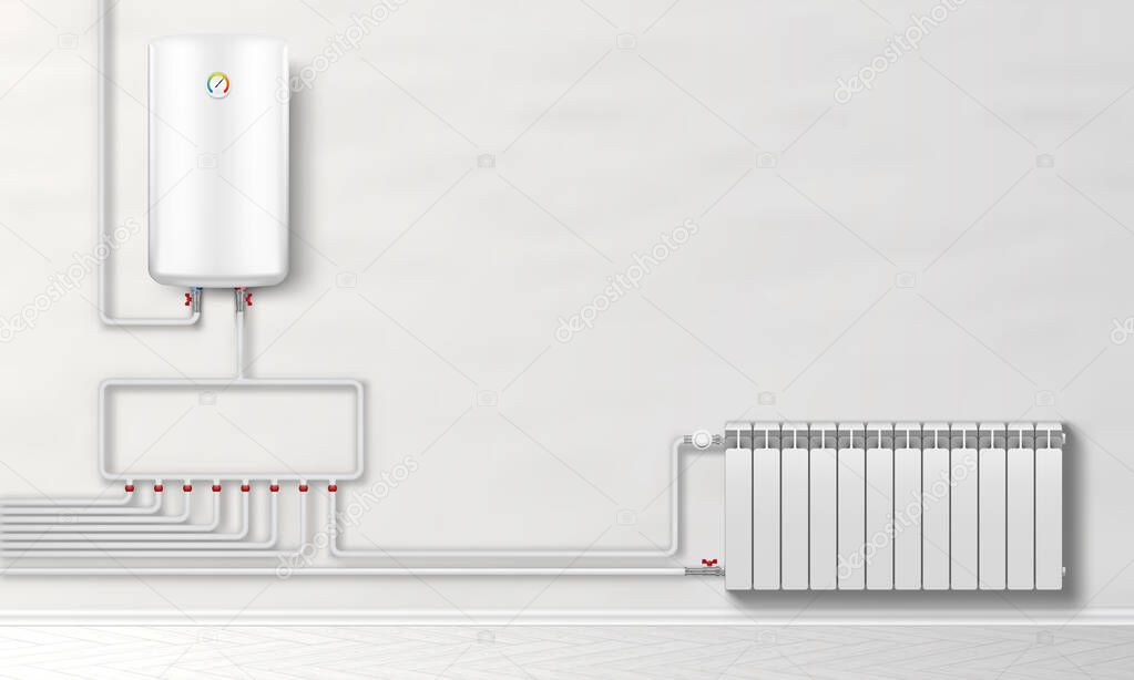 3D Water Heater Boiler On White Wall