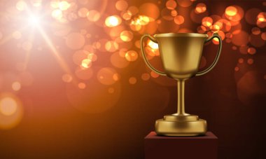 Bulanık Arkaplanda 3D Gerçekçi Altın Kupa