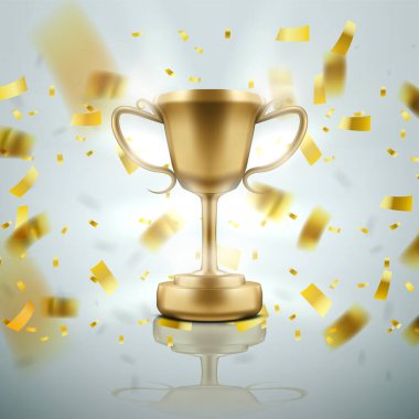Beyaz Konfeti Üzerine Düşen 3B Altın Kupa