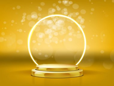 3D Altın Sahne Işıklı ve Bokeh