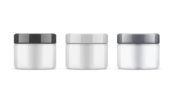 Pot à cosmétiques en plastique rond blanc avec couvercle — Image vectorielle