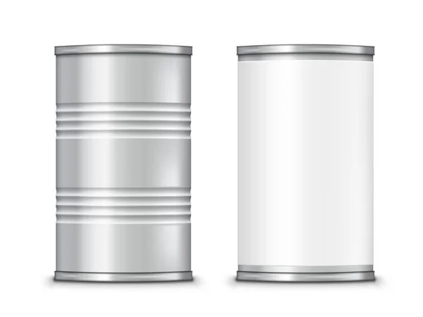 3D Metallic Ribbed Tin Can. Canned Food — Stock Vector