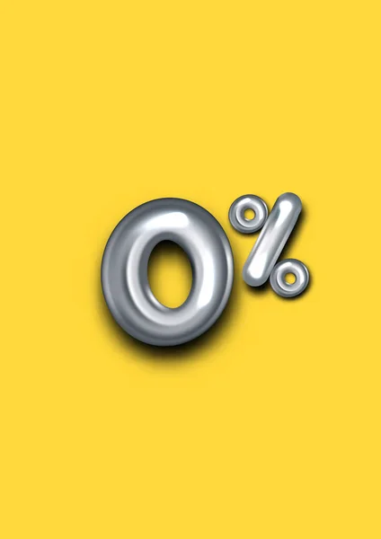Zero Percent Symbol Silver Foil Balloons On Gold — Stock Vector