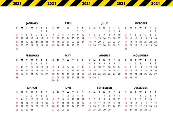 Простий календар 2021 року. Тиждень починається у неділю — стоковий вектор