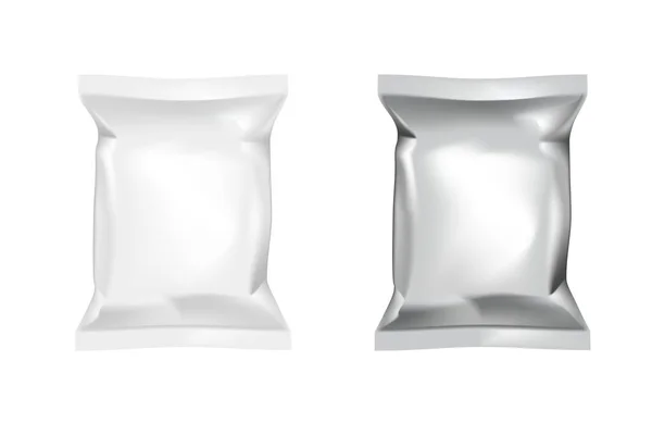 White And Foil Realistisches Kissen-Paket für Lebensmittelchips — Stockvektor