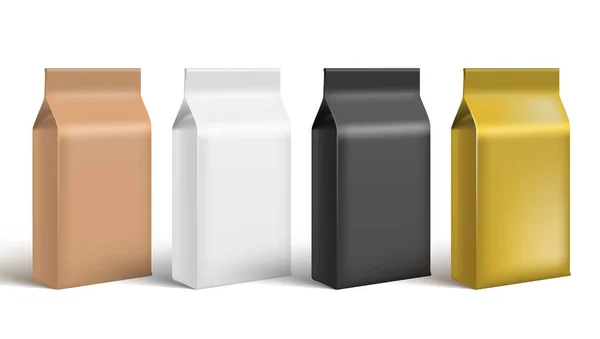 Pacote de saco de papel marrom, branco, preto e dourado — Vetor de Stock