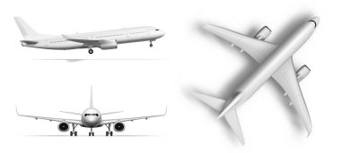 3D Flying Airplane, Jet Aircraft. Top, Front, Side clipart