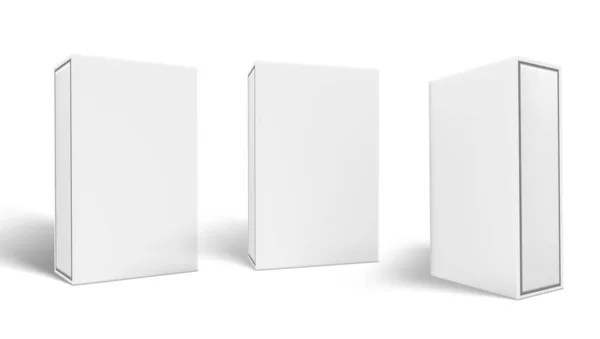 3D caja de tres paquetes en blanco con juego de sombras — Vector de stock