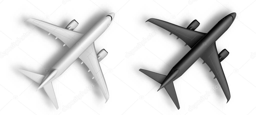 3D Abstract White And Black Airplane Isolated