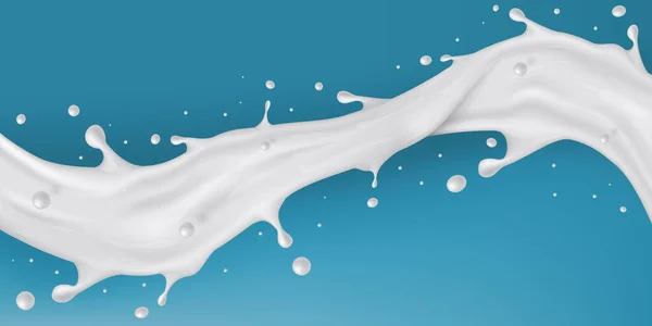 Milk Or Yogurt Splash Flow Isolated On Blue Back — Stock Vector