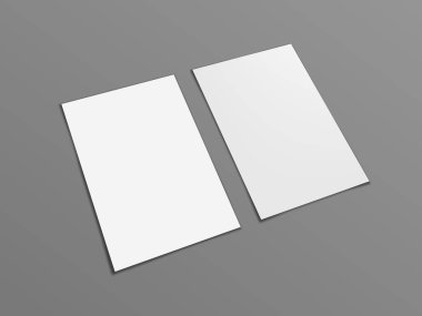 Gri üzerine izole edilmiş iki boş A4 beyaz kağıt. EPS10 Vektörü