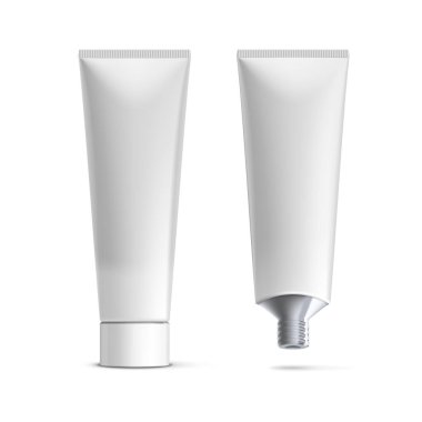 Diş macunu, jöle, boya ve yapıştırıcı için beyaz tüpü açın. EPS10 Vektörü