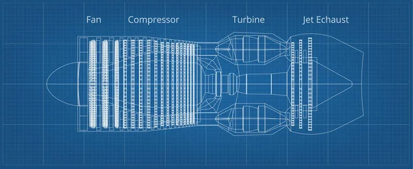 Avión Comercial Jet Engine Blueprint Vector Eps10 — Vector de stock