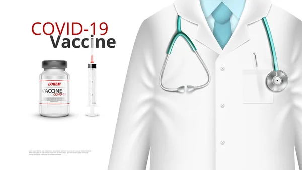 2010 Bottle Covid Vaccine Syringe Banner Template Eps10 Vector — 스톡 벡터