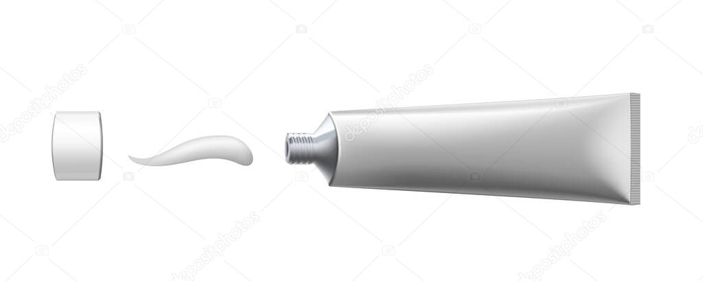 Clear Toothpaste White Plastic And Silver Tube. EPS10 Vector