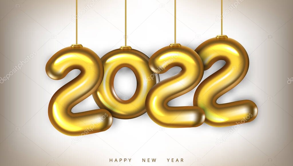 3D Gold 2022 Numbers New Year Greeting Card. EPS10 Vector