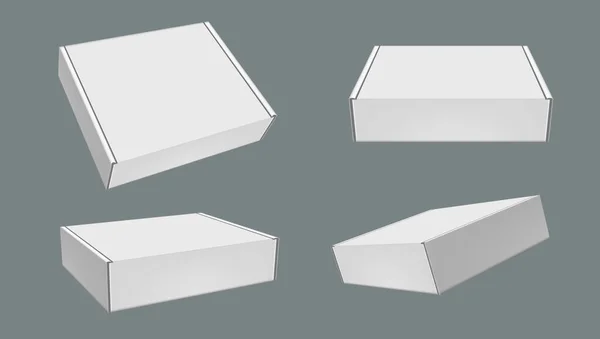 Vier 3D-geschlossene Blankoverpackungen Hartschachteln — Stockvektor
