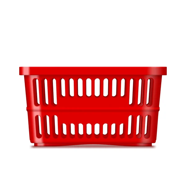 Cesta de supermercado de plástico rojo 3D en blanco — Vector de stock
