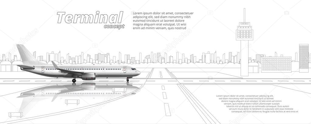 3D Glossy White High Detail Airplane On Airport