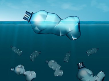 Plastik Şişeler Okyanusa Batıyor. Deniz Çöpü