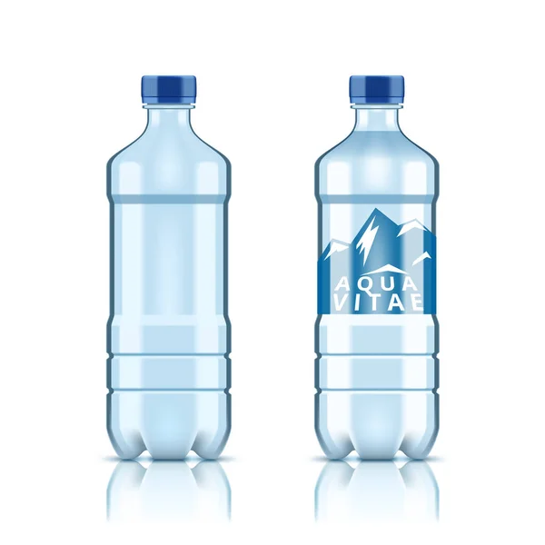 Garrafa de água transparente de plástico com e sem etiqueta — Vetor de Stock
