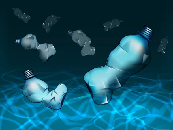 Пластиковые бутылки тонут в океане. Морской мусор — стоковый вектор
